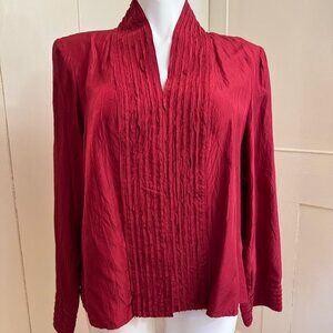 J. Jill 100% Silk Pleated Snap Button Long Sleeved Blouse | Ruby | XL